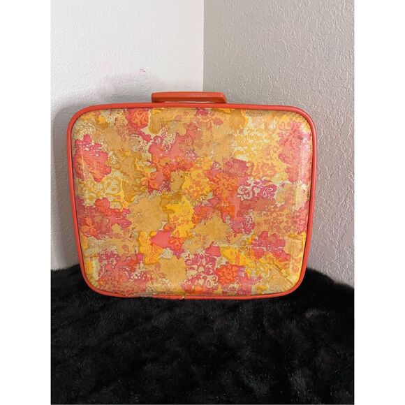 Vintage red and goldorange 1960's small suitcase
